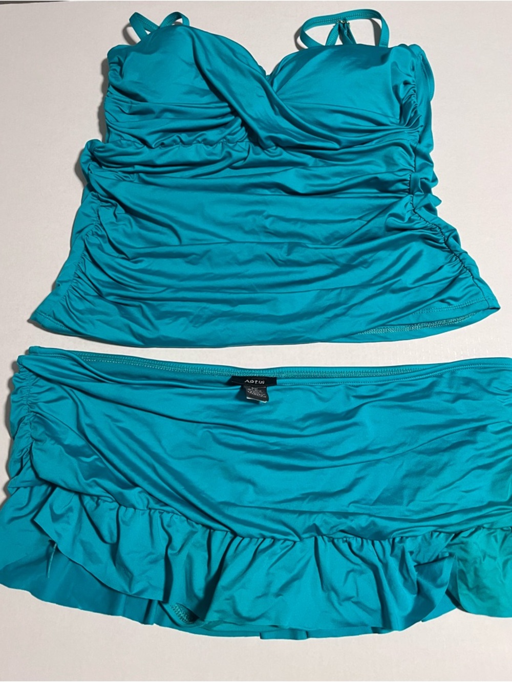 Apt. 9 Teal Ruched Tankini with Ruffle Swim Skirt